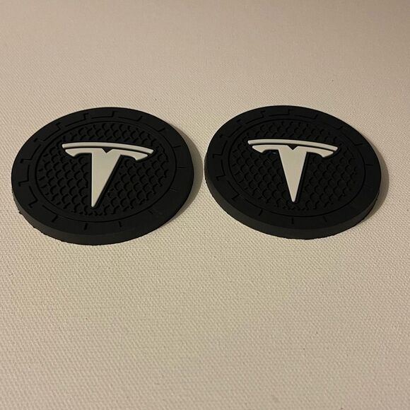 Tesla Car Cup Coasters Black set of 2 NWT - Picture 2 of 4
